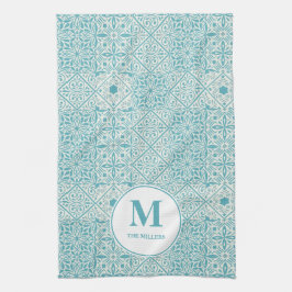 Blauwe Portugese Tiles Turquoise Monogrammed Theedoek