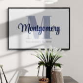 Blauwe poster met eigen familienaam cadeau-idee vo