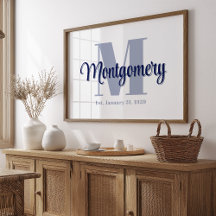 Blauwe poster met familienaam cadeau-idee voor een