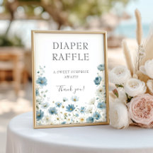 Blauwe Preppy Bloemen Aquarel Luier Tombola Bord
