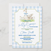Blauwe Preppy Dwaze Gans Babyshower Uitnodiging (Voorkant)