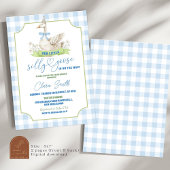 Blauwe Preppy Dwaze Gans Babyshower Uitnodiging
