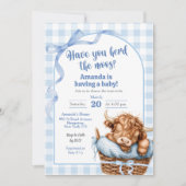 Blauwe Preppy Gingham Koe Baby Shower Kaart (Voorkant)
