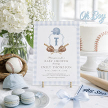 Blauwe Preppy Honkbal Crest Baby Shower Uitnodigin