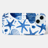Blauwe preppy schelpen zeesterren Case-Mate iPhone case (Achterkant (horizontaal))