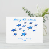 Blauwe pretsterren met aanpasbare tekst (Staand voorkant)