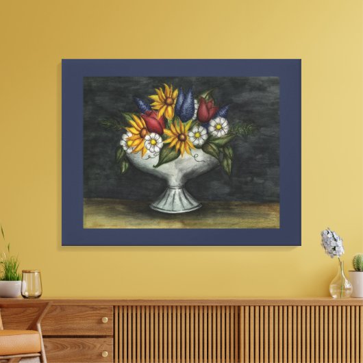 Blauwe primitieve filmkunst canvas afdruk (Insitu (Woonkamer))