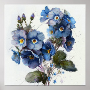 Blauwe Primrose Bloemen Art Print Poster