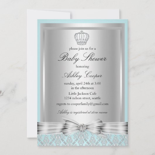 Blauwe Prins Baby Shower Uitnodiging (Voorkant)