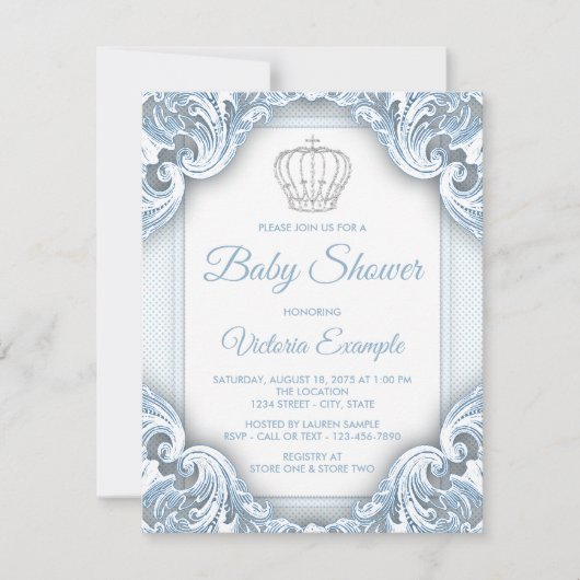Blauwe Prins Baby Shower Uitnodigingen (Voorkant)
