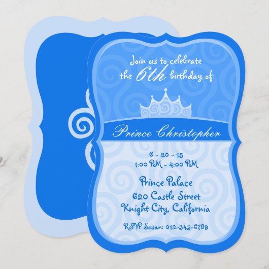 Blauwe prins Kroonspiraaltjes Birthday Kaart (Voorkant / Achterkant)
