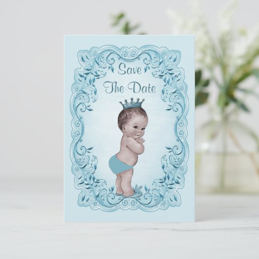 Blauwe  Prins opslaan het Baby shower Datum Save The Date (Staand voorkant)
