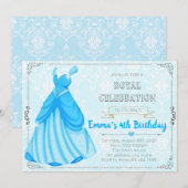 Blauwe prinses op de verjaardagsuitnodiging kaart (Voorkant / Achterkant)