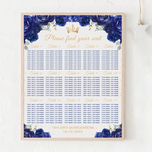 Blauwe Prinses Quinceañera 15 tafels Zitplaatskaar Poster