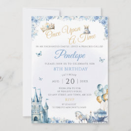 Blauwe prinses verjaardagsfeest nodigt sprookje ui kaart