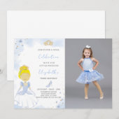 Blauwe Prinses Verjaardagsuitnodiging Met foto Kaart (Voorkant / Achterkant)