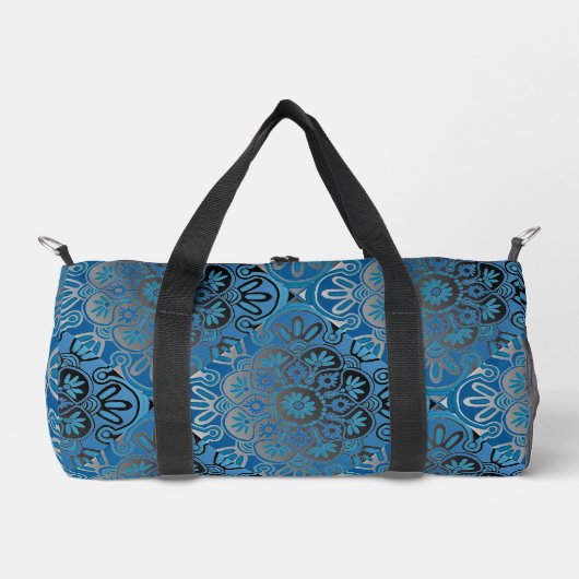 Blauwe print kleine Duffle Bag Plunjezak (Voorkant)