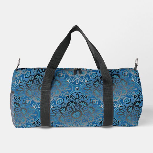 Blauwe print kleine Duffle Bag Plunjezak (Achterkant)