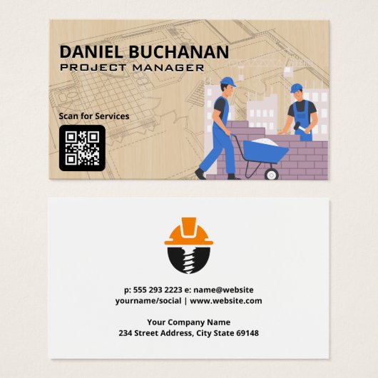 Blauwe Prints | arbeiders | Bouw Visitekaartje (Voorkant /achterkant)