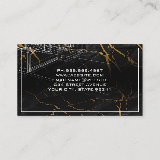 Blauwe Prints | Architect | Bouw | Marmer Visitekaartje (Achterkant)