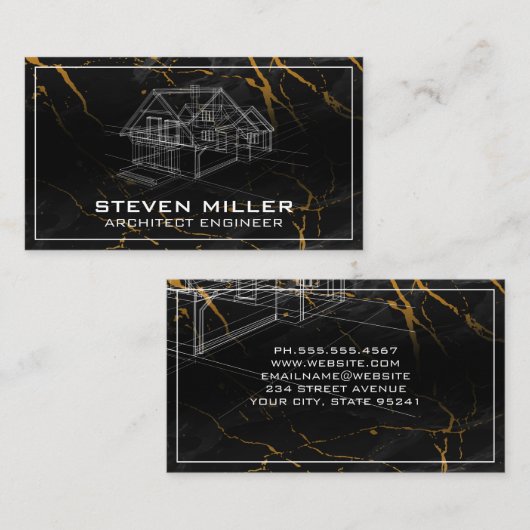 Blauwe Prints | Architect | Bouw | Marmer Visitekaartje (Voorkant / Achterkant)