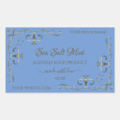 Blauwe productlabels Decoratieve Scrollwork-grens Rechthoekige Sticker (Voorkant)