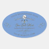 Blauwe productlabels Decoratieve Scrollwork toevoe Ovale Sticker (Voorkant)