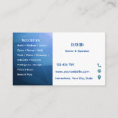 Blauwe professionele drukwasdiensten visitekaartje (Achterkant)