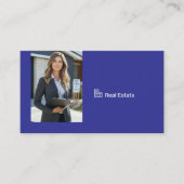 Blauwe professionele foto QR-code voor vastgoedmak Visitekaartje (Voorkant)
