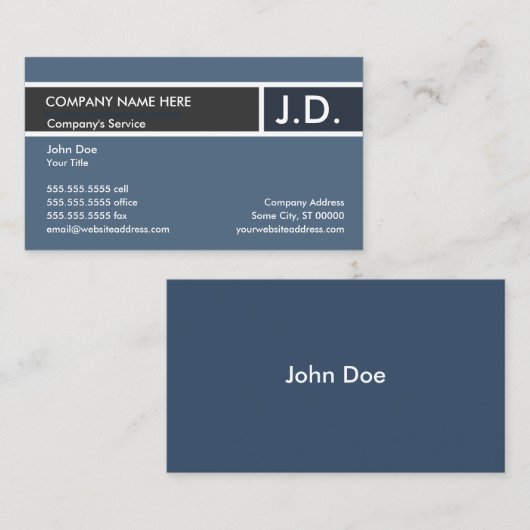 Blauwe professionele initialen visitekaartje (Voorkant / Achterkant)