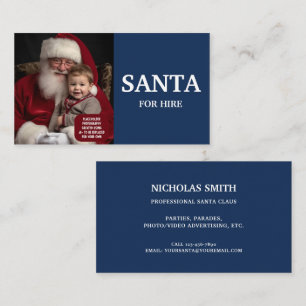 Blauwe professionele kerstman te huur foto visitekaartje