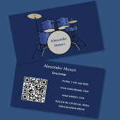 Blauwe Professionele Muzikant Drummer QR Code Visitekaartje