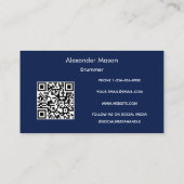 Blauwe Professionele Muzikant Drummer QR Code Visitekaartje (Achterkant)
