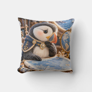 Blauwe Puffin Zeekaart Kamer Globe Kussen