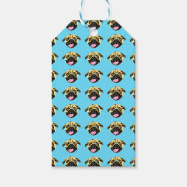 Blauwe Pug-cadeaubijslags Cadeaulabel