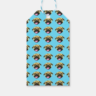 Blauwe Pug-cadeaubijslags Cadeaulabel