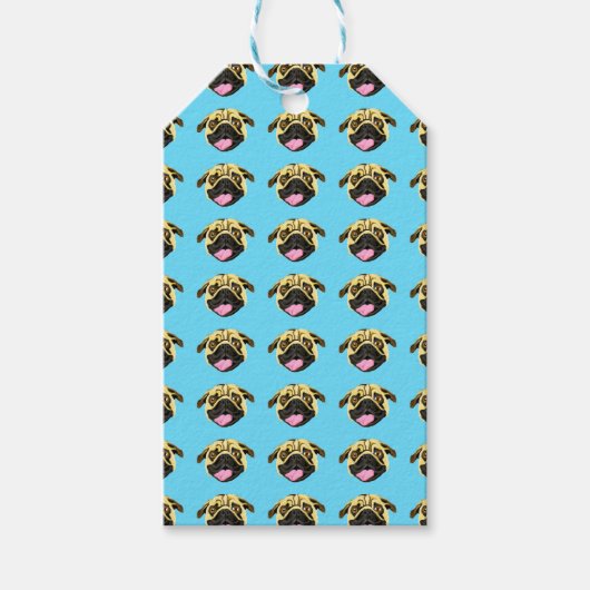 Blauwe Pug-cadeaubijslags Cadeaulabel (Voorkant)