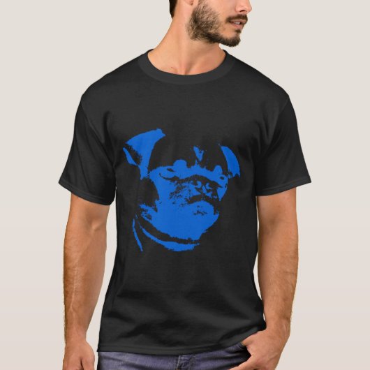 Blauwe Pug Gele Achtergrond T-shirt (Voorkant)