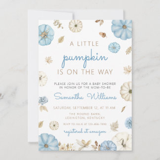 blauwe Pumpkin Baby Shower jongen, Kleine Pompoen Kaart