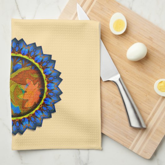 Blauwe punts omcirkelde ventilatorbladeren theedoek (Quarter Fold)