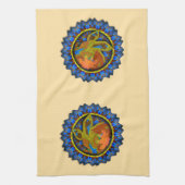 Blauwe punts omcirkelde ventilatorbladeren theedoek (Verticaal)