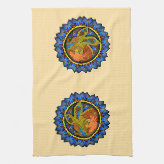 Blauwe punts omcirkelde ventilatorbladeren theedoek (Verticaal)