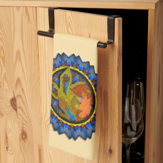 Blauwe punts omcirkelde ventilatorbladeren theedoek (Derde Gevouwen)