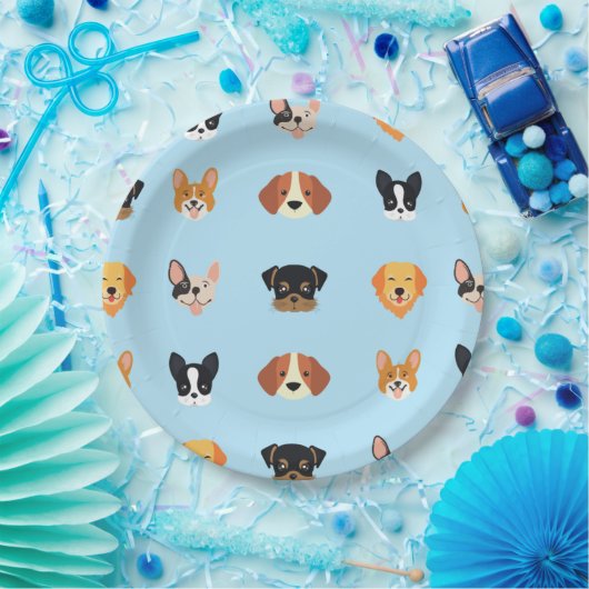 Blauwe Puppies Dog Birthday Papieren Bordje (Feest)