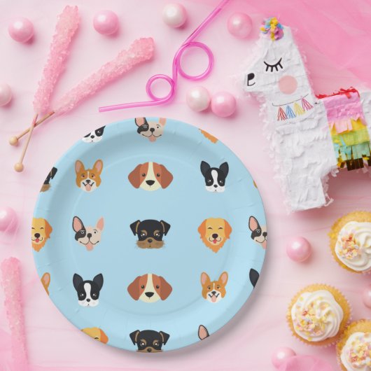 Blauwe Puppies Dog Birthday Papieren Bordje (Feest)