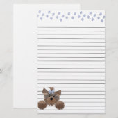 Blauwe puppy- en blauw-schilderafdrukken gelijnd briefpapier (Voorkant / Achterkant)