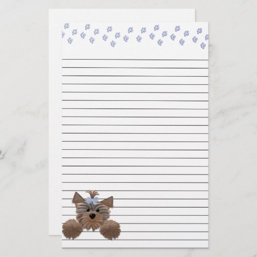 Blauwe puppy- en blauw-schilderafdrukken gelijnd briefpapier (Voorkant / Achterkant)