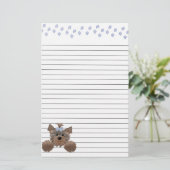 Blauwe puppy- en blauw-schilderafdrukken gelijnd briefpapier (Staand voorkant)