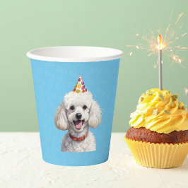 Blauwe Puppy Hond Verjaardag Paw-ty Papier Cups Papieren Bekers