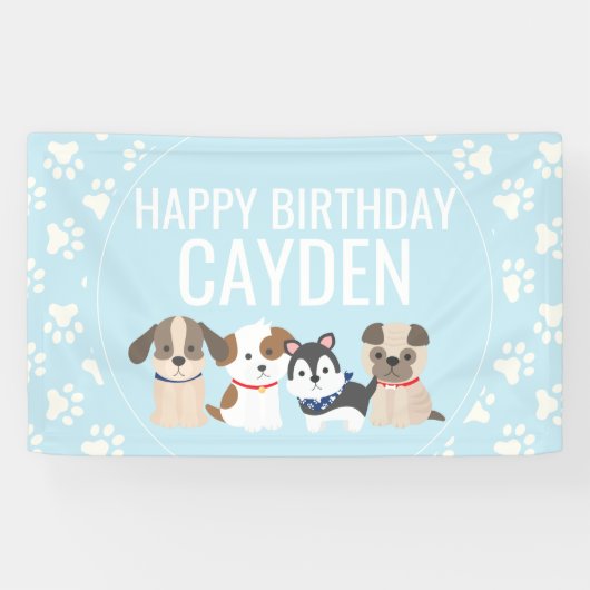 blauwe puppy verjaardagsfeest banner (Horizontaal)